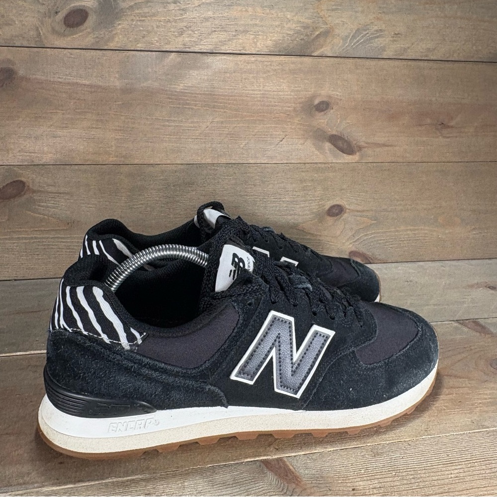 new balance 574 womens size 11 shoes black athletic running sneakers - Picture 2 of 9